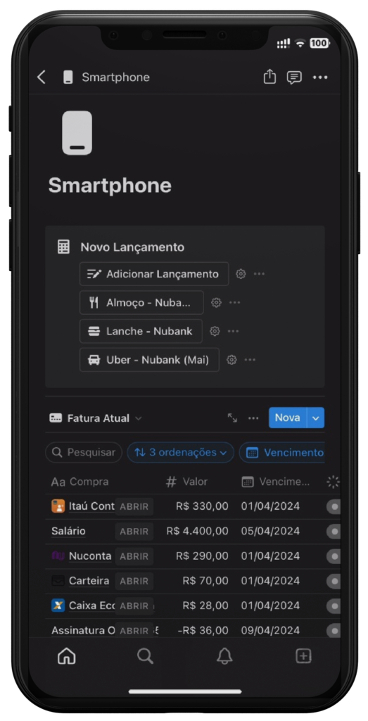 Visual do template no celular