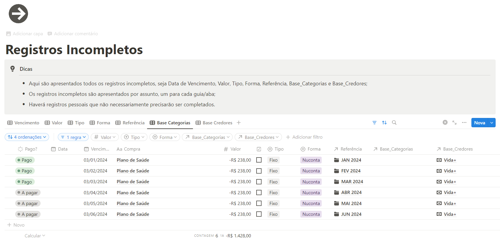 Lançamento Incompletos